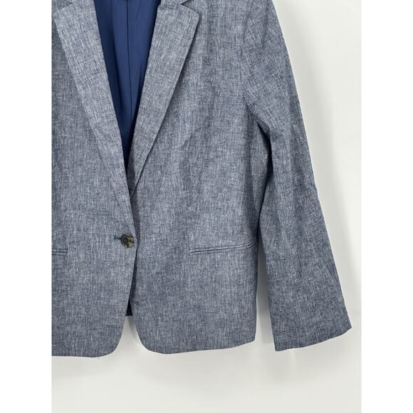 Ann Taylor Factory Womens Blazer 14 Blue Linen Blend One Button Jacket - Picture 6 of 15